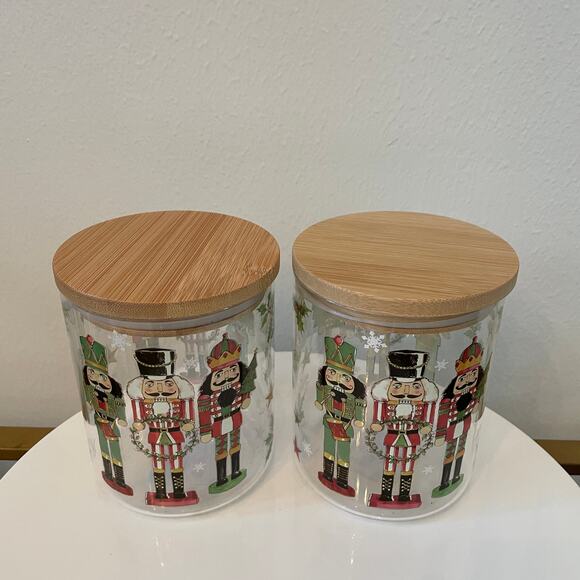 Nutcracker Themed Glass Canister Jar Vintage CHRISTMAS Storage Set of 2 New - Picture 3 of 16